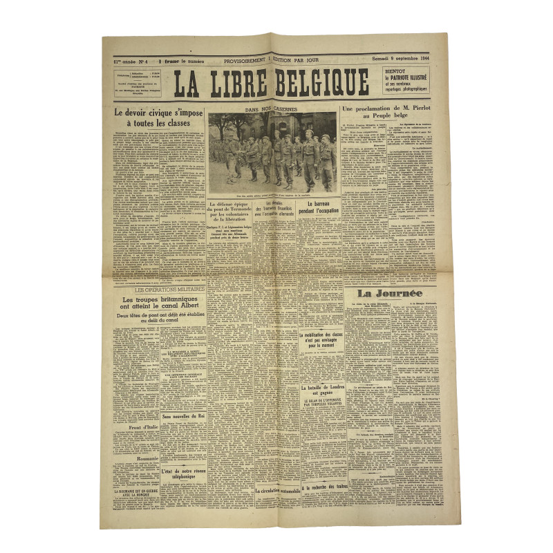 Journal belge, La Libre Belgique, 9 septembre 1944