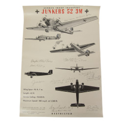 Affiche d'identification, Junkers 52 3M, dédicacée, pilotes alliés, 1944