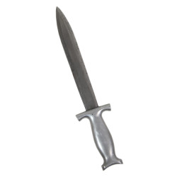 Knife, Aluminium Hilt, with Leather Scabbard, Handcrafted, Named