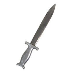 Knife, Aluminium Hilt, with Leather Scabbard, Handcrafted, Named