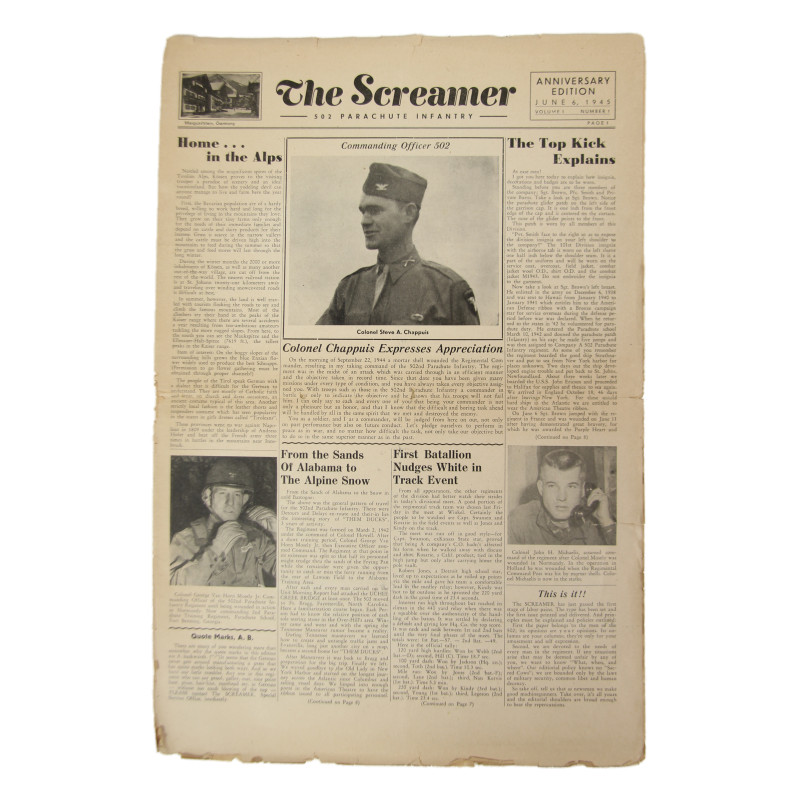 Journal, The Screamer, 502nd PIR, 101st Airborne Division, 6 juin 1945, Volume 1, Number 1