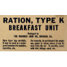 Ration K, Breakfast Unit, premier type, complète et intacte