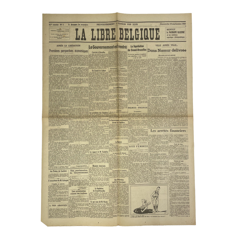 Journal belge, La Libre Belgique, 10 septembre 1944