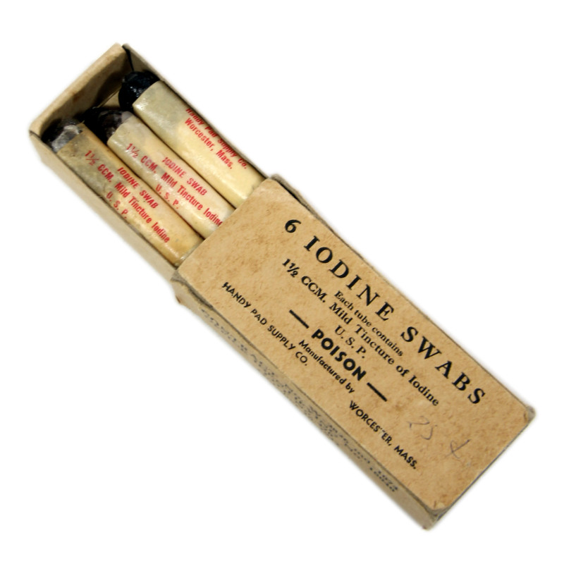Boîte de tampons de teinture d'iode, HANDY PAD SUPPLY CO. 1942, pleine