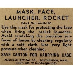 Masque facial pour tireur bazooka, AMERICAN OPTICAL CO. 1944, dans sa boîte