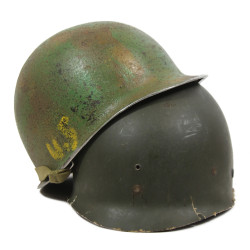 Helmet, M1, Fixed Loops, Camouflaged, ST. CLAIR RUBBER CO. Liner