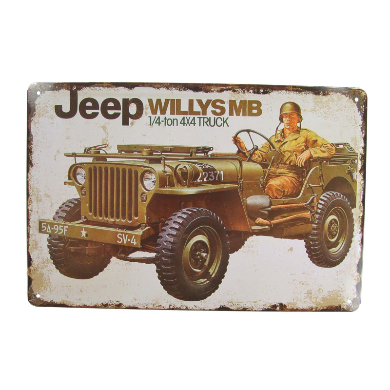 Plaque, Jeep Willys, en bois