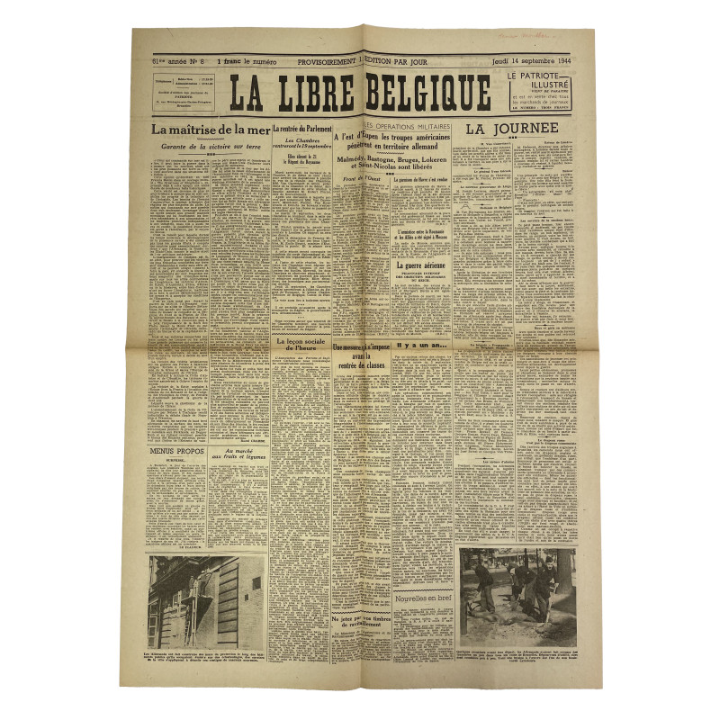 Journal belge, La Libre Belgique, 14 septembre 1944