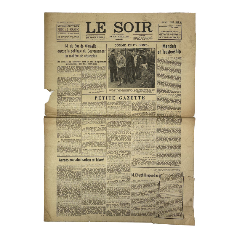 Journal belge, Le Soir, 7 juin 1945