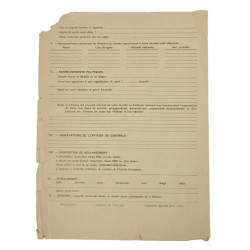 Form, Interrogation, French POWs from Alsace & Lorraine, Captured by the Allies