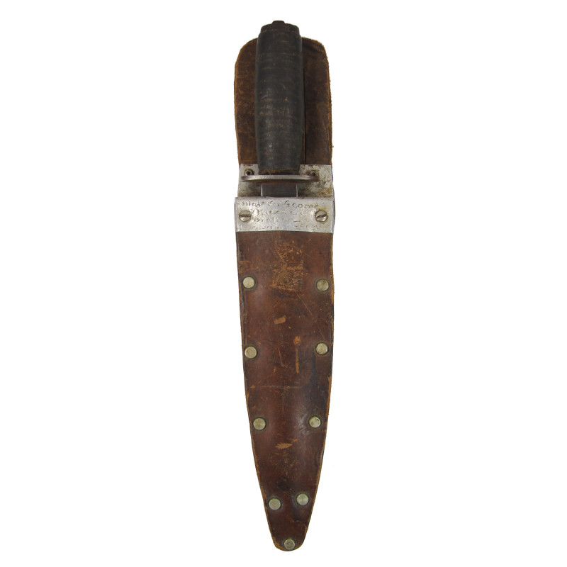 Knife, Fighting, Kinfolks, with Theater-made Scabbard, COX George Kuczma, US Navy, Seabees, Guadalcanal Knife, Fighting, Kinfolks, with Theater-made Scabbard, COX George Kuczma, US Navy, Seabees, Guadalcanal