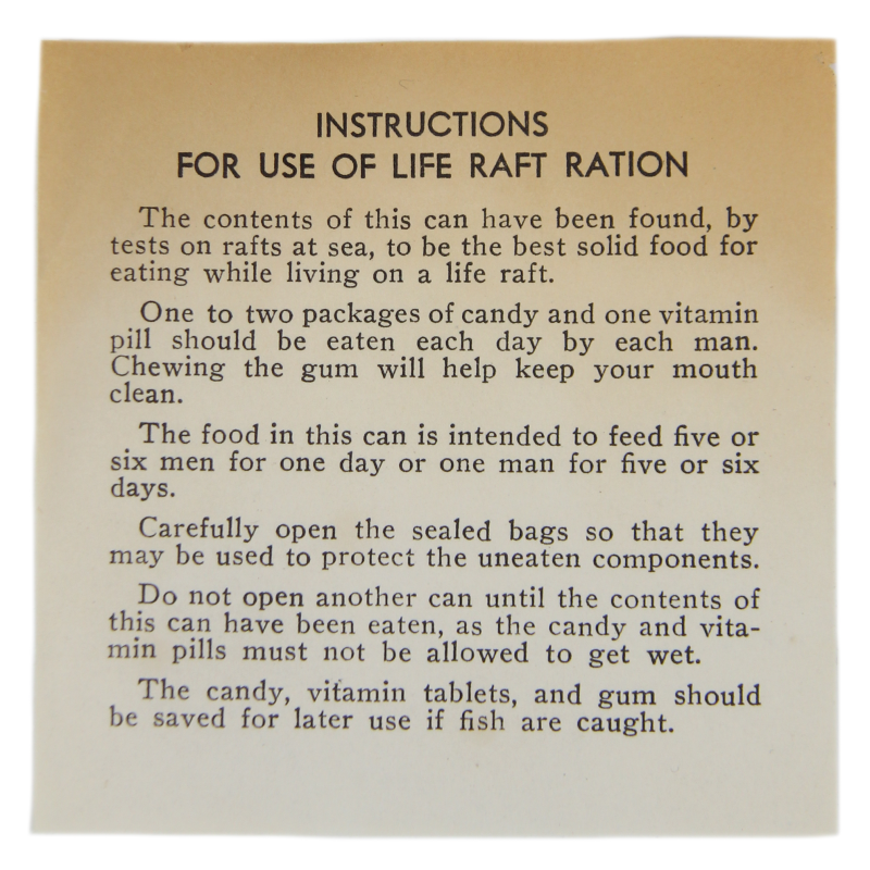 Boîte de ration, Life Raft, Charms Co., 1944
