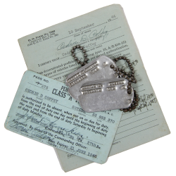 Grouping, Sgt. Cedric Coffey, Motor Vehicle Operator's Permit and Dog Tags