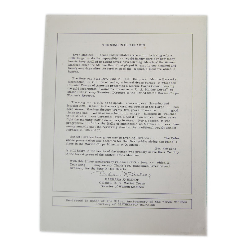 Partition, March of the Women Marines, Silver Anniversary Edition