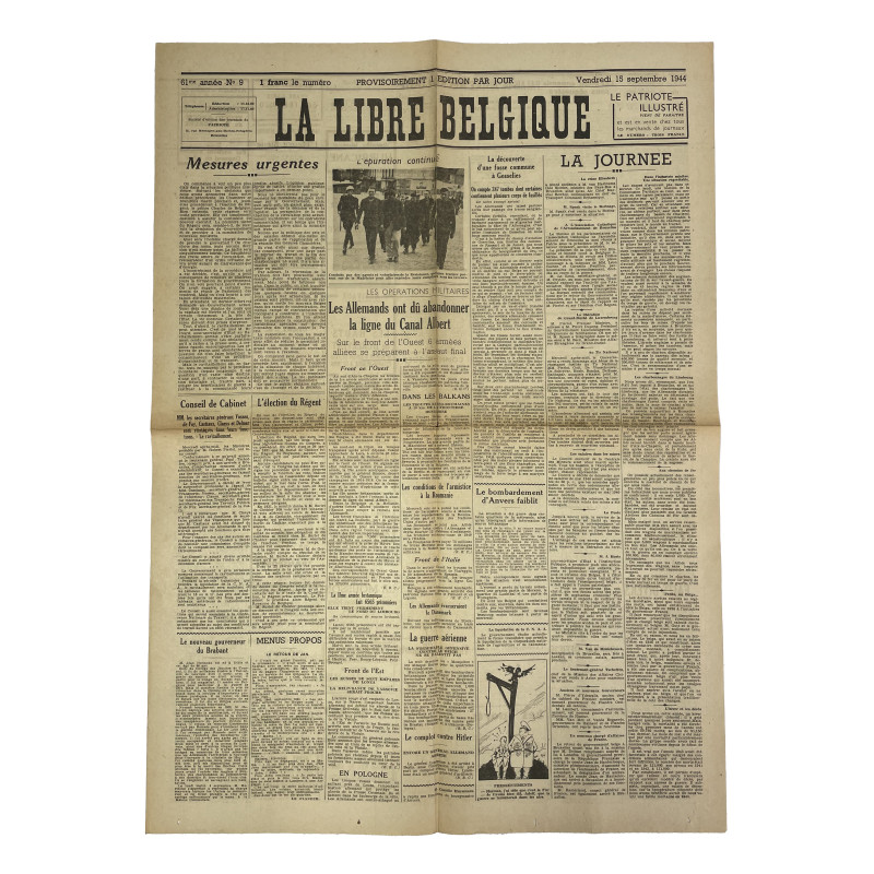 Journal belge, La Libre Belgique, 15 septembre 1944