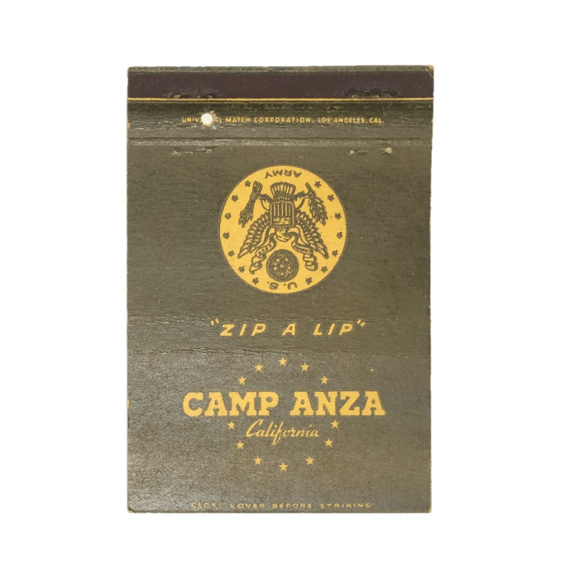 Pochette d'allumettes, US Army, Camp Anza, Californie