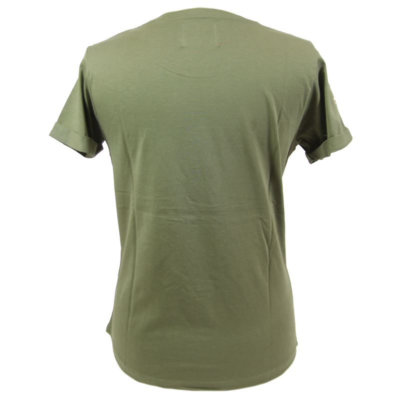 Women's khaki T-shirt, sequined poppies