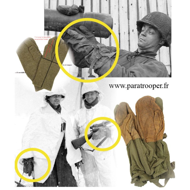 Gants, moufles US en toile et cuir,  Type II