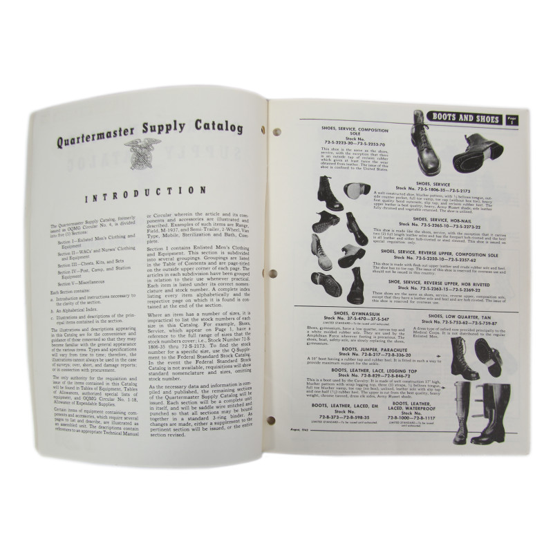 Catalogue d'époque, Quartermaster Supply Catalog, Section I, Enlisted