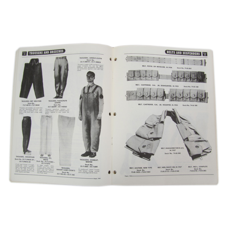 Catalogue d'époque, Quartermaster Supply Catalog, Section I, Enlisted