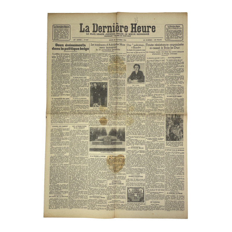 Journal belge, La Dernière Heure, 26 octobre 1944