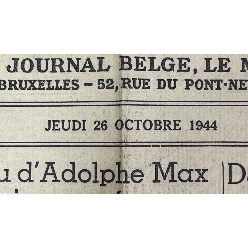 Journal belge, La Dernière Heure, 26 octobre 1944