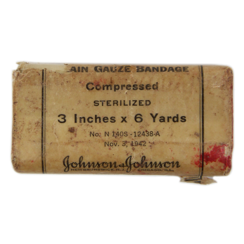 Plain Gauze Bandage Compressed Sterilized, No. N140S, Johnson & Johnson 1942, US Navy corpsman