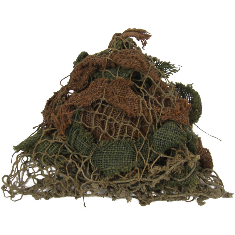 Filet de casque M1, maille moyenne, kaki clair, avec toiles de jute Filet de casque M1, maille moyenne, kaki clair, avec toiles de jute