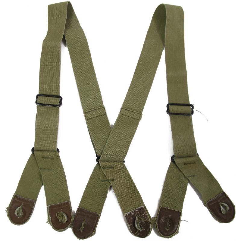 Bretelles de pantalon de parachutiste M-1942, OD 3, matricules partiels Bretelles de pantalon de parachutiste M-1942, OD 3, matricules partiels