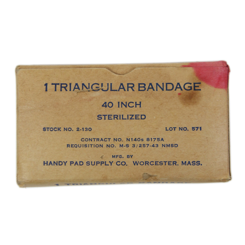Bandage stérile triangulaire, N140s, HANDY PAD SUPPLY CO., 1943 Bandage stérile triangulaire, N140s, HANDY PAD SUPPLY CO., 1943