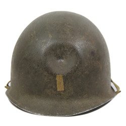 Casque M1, pattes fixes, 2nd Lieutenant, impacté
