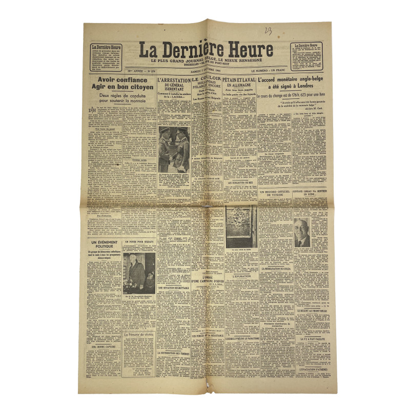 Journal belge, La Dernière Heure, 7 octobre 1944