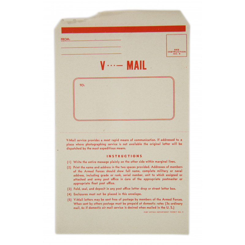 Enveloppe, 12 courriers V-Mail, vierges