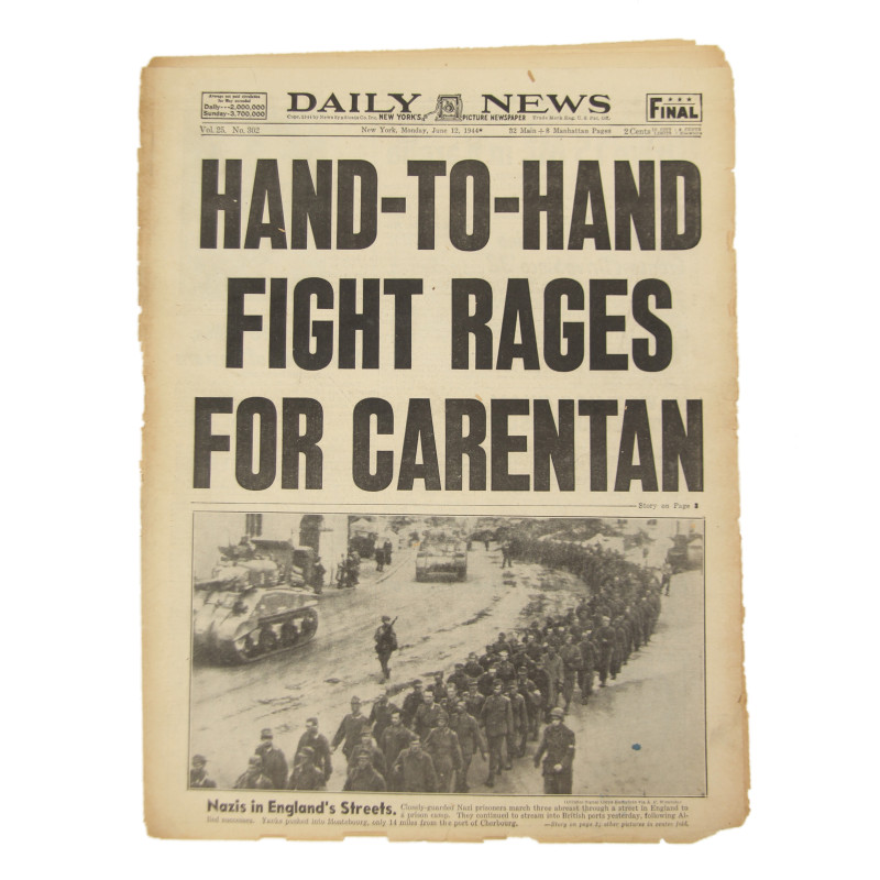 Newspaper, Daily News, June 12, 1944, 'Hand-To-Hand Fight Rages For Carentan'