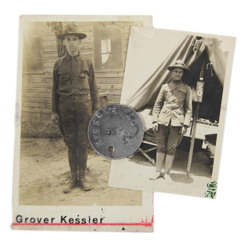Photographies et plaque d'identité, Dog Tag, Pfc. Grover Kessler, Co. L, 315th Inf. Regt., 79th Infantry Division, AEF Photographies et plaque d'identité, Dog Tag, Pfc. Grover Kessler, Co. L, 315th Inf. Regt., 79th Infantry Division, AEF