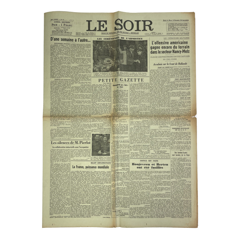 Journal belge, Le Soir, 14 & 15 novembre 1944
