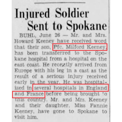 Grouping, Cpl. Milford Keeney, Co. C, 395th Inf. Regt., 99th Infantry Division, WIA, ETO