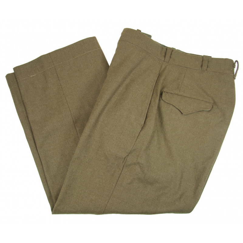 Trousers, Wool, Serge, OD, 34 x 33, French-Made