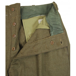 Trousers, Wool, Serge, OD, 34 x 33, French-Made