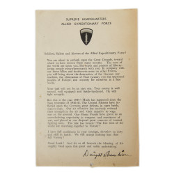 Message, General Dwight Eisenhower, 5 juin 1944