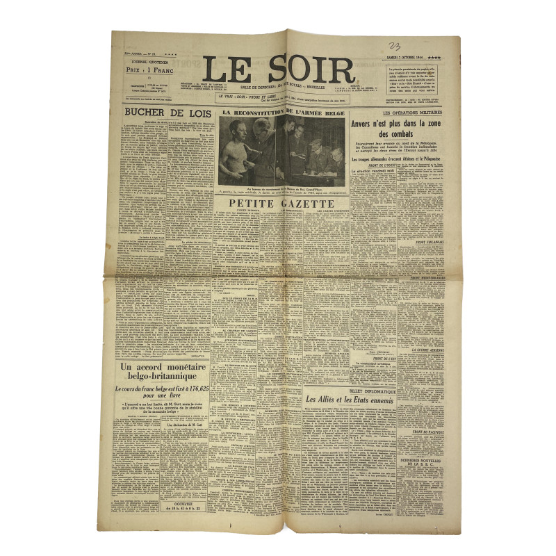 Journal belge, Le Soir, 7 octobre 1944