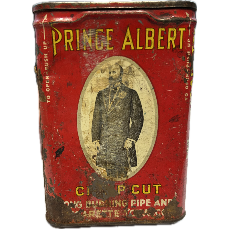 Boîte de tabac, PRINCE ALBERT, Crimp Cut, vide Boîte de tabac, PRINCE ALBERT, Crimp Cut, vide