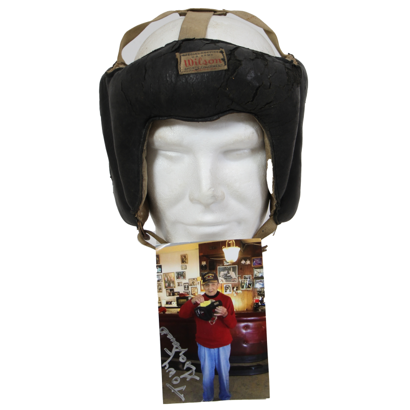 Helmet, Leather, Boxing, Wilson, SPECIAL SERVICES U.S. ARMY, Signed by Jake LaMotta Helmet, Leather, Boxing, Wilson, SPECIAL SERVICES U.S. ARMY, Signed by Jake LaMotta