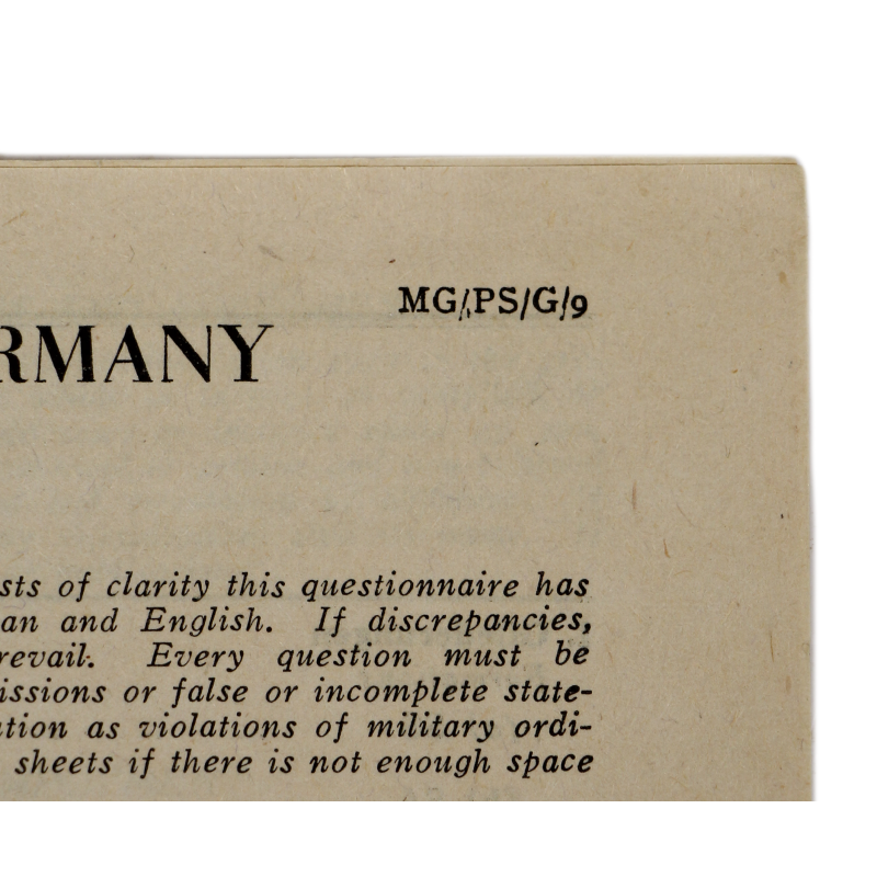 Questionnaire, Military Government of Germany, 1944, responsabilités sous le III. Reich