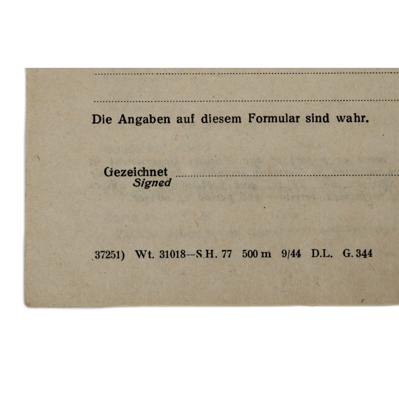 Questionnaire, Military Government of Germany, 1944, responsabilités sous le III. Reich