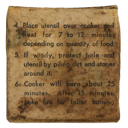Combustible, Emergency Field Cooker, W. & F. MFG. CO., ration Ten-in-One