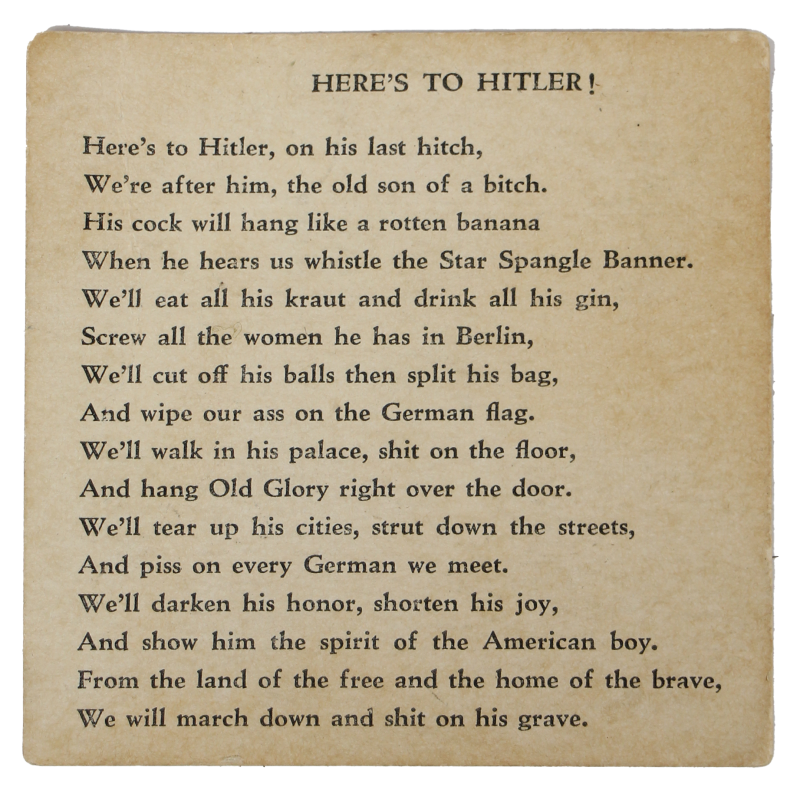 Paroles, chanson paillarde, Here's to Hitler! Paroles, chanson paillarde, Here's to Hitler!