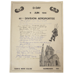 Affiche, 1944-1989, 45e anniversaire, Sainte-Mère-Église, 82nd Airborne Division, dédicacée par 21 vétérans