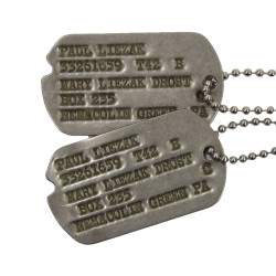 Plaques d'identité, Dog Tags, Pfc. Paul Liezak, 895th AAA (AW) Bn., MTO & ETO