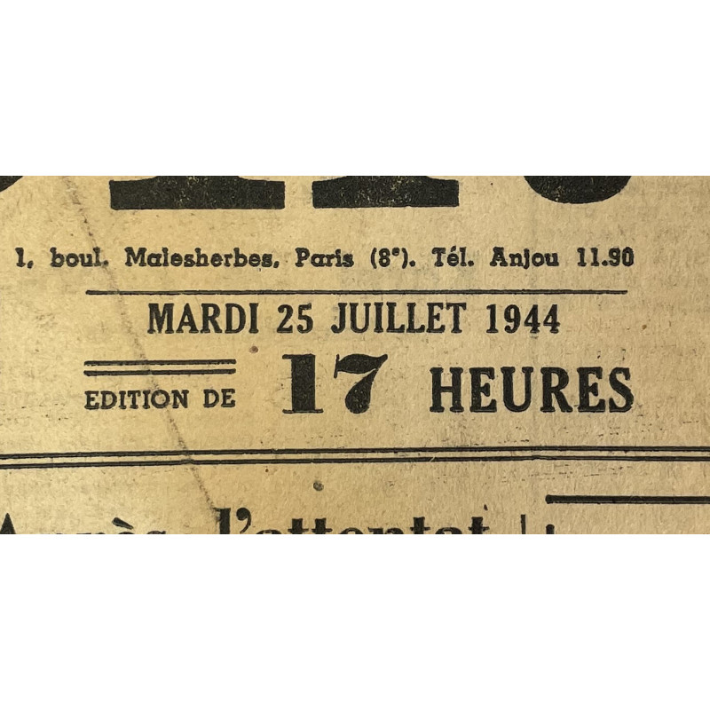 Newspaper, Belgian, Le Soir, July 25, 1944
